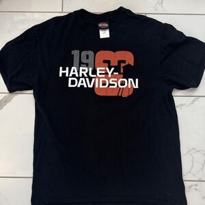 Harley-Davidson Black Tee with Orange and Gray Design